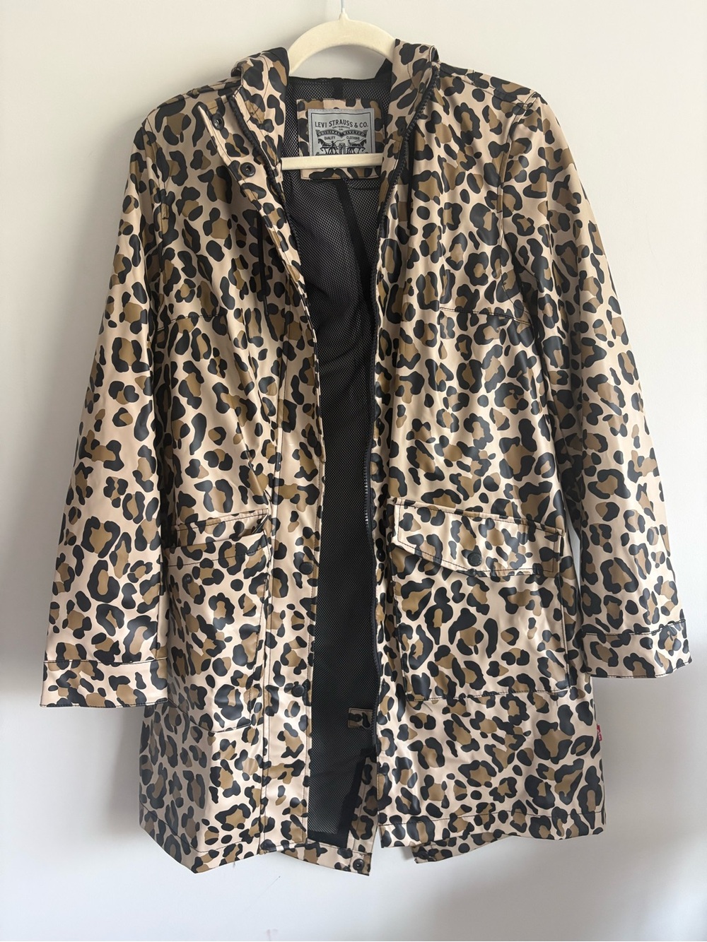 Levi's Leopard Print Hooded Rain Jacket - Tan & Black